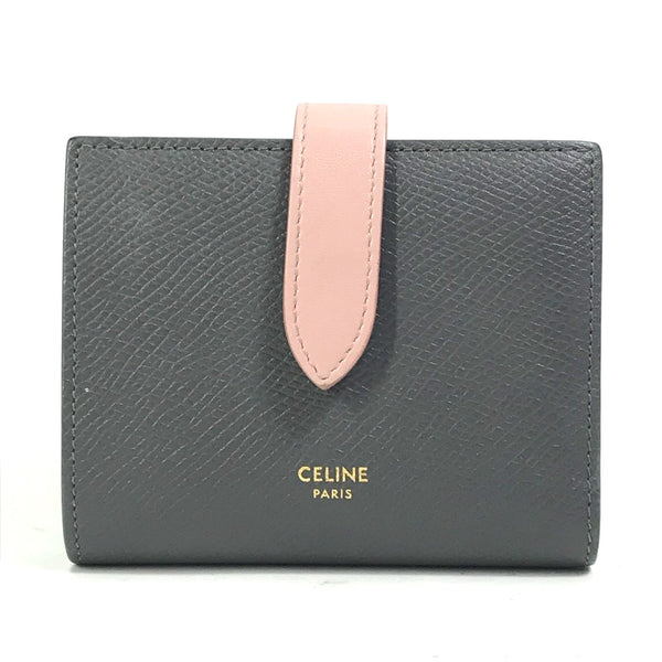 CELINE Trifold wallet compact By color Small strap wallet leather 10H263BRU.10GV Gray x pink Women Used Authentic
