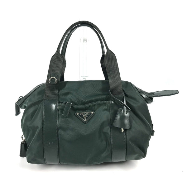 PRADA Handbag Triangle logo mini Boston Duffel bag Nylon BR3697 green unisex(Unisex) Used Authentic