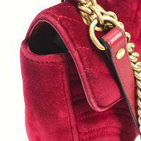 GUCCI Shoulder Bag Chain Crossbody Bag WChain GG Marmont Small Velvet / leather 443497 Red Women Used Authentic
