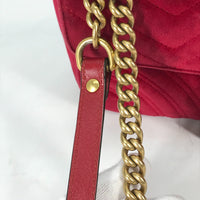 GUCCI Shoulder Bag Chain Crossbody Bag WChain GG Marmont Small Velvet / leather 443497 Red Women Used Authentic