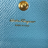 Salvatore Ferragamo Long Wallet Purse Long wallet With pass case Vala Ribbon Ribon leather 22D154 blue Women Used Authentic