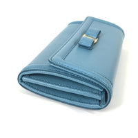 Salvatore Ferragamo Long Wallet Purse Long wallet With pass case Vala Ribbon Ribon leather 22D154 blue Women Used Authentic