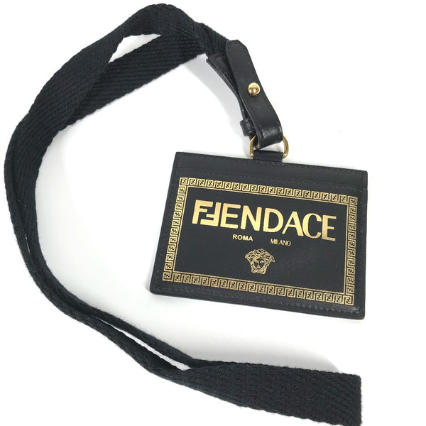 VERSACE Card Case ID holder Medusa with neck strap FENDI collaboration FENDACE FENDACE leather black unisex(Unisex) Used Authentic