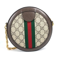 GUCCI Shoulder Bag Sherry Line Chain Crossbody Ophidia GG Supreme GG Mini Round Shoulder Bag leather 550618 Brown Women Used Authentic