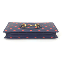 GUCCI Long Wallet Purse Shoulder Bag Crossbody Horsebit 1955 Dot Polka Dot Chain wallet leather 621892 Navy x red Women Used Authentic