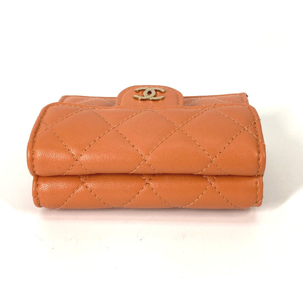 CHANEL Trifold wallet Compact wallet CC COCO Mark Matrasse quilting lambskin AP0230 Orange Women Used Authentic