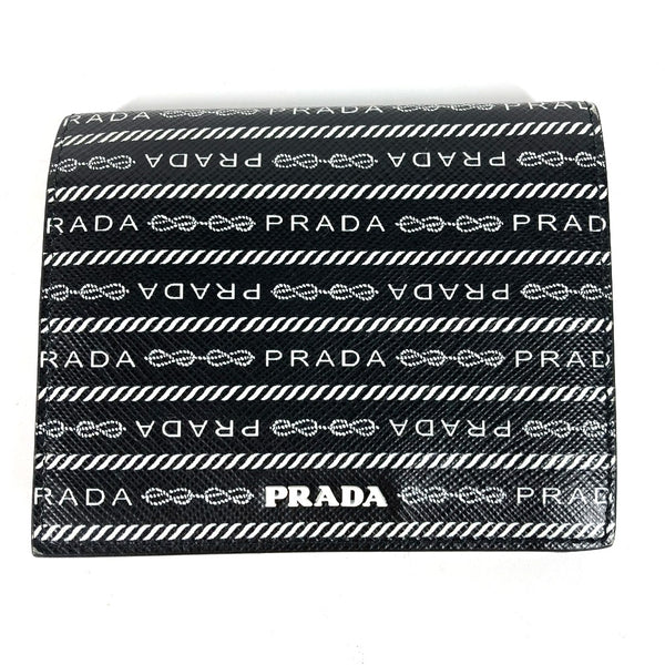PRADA Folded wallet Compact wallet Logo pattern leather 1MV204 black Women Used Authentic