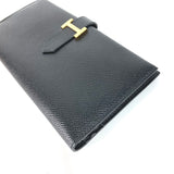 HERMES Long Wallet Purse Two fold Long wallet Bean Epsom black Women Used Authentic