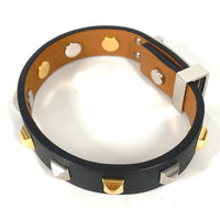 HERMES bracelet Bangle accessories Studs mini dog crew kare leather black Women Used Authentic