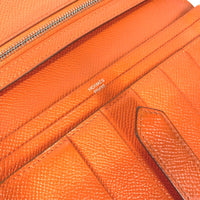 HERMES Long Wallet Purse Two fold HMetal Beansufla Epsom Orange Women Used Authentic