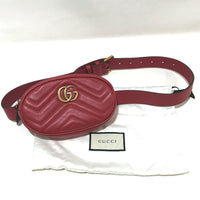 GUCCI Waist bag bag waist bag belt bag GG Marmont quilted body bag leather 476434 Red Women Used Authentic