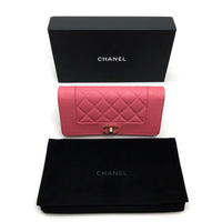 CHANEL Long Wallet Purse Two fold CC COCO Mark Matrasse Mademoiselle Caviar skin A80971 pink Women Used Authentic
