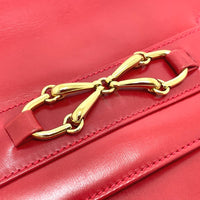 GUCCI Shoulder Bag Bag 2WAY clutch bag vintage Old Gucci leather 004-01-0476 Red x Gold Metal Women Used Authentic