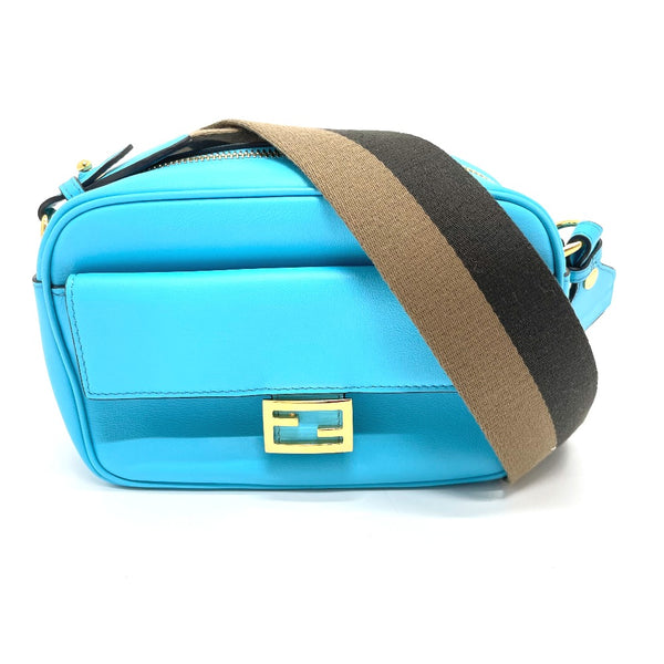 FENDI Shoulder Bag Bag Cam Small F logo Metal leather 8BS042 blue Women Used Authentic