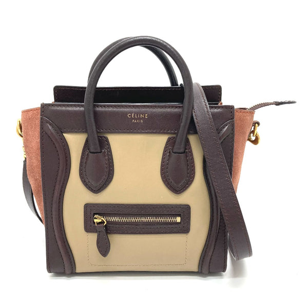 CELINE Handbag 2WAY Shoulder Bag luggage nano shopper Leather / suede 168243 Brown x beige Women Used Authentic