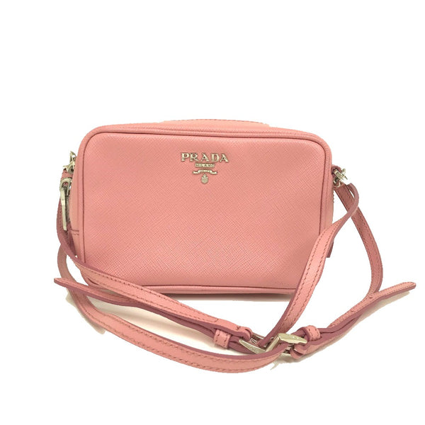 PRADA Shoulder Bag bag business bag logo Shoulder pouch Safiano leather 1NF674 pink Women Used Authentic