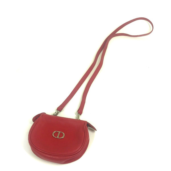Christian Dior Shoulder Bag Bag Crossbody CDMetal Mini pochette leather Red Women Used Authentic