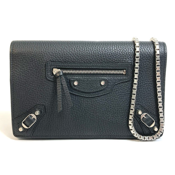 BALENCIAGA Shoulder Bag bag business bag Chain wallet leather 444168 black Women Used Authentic