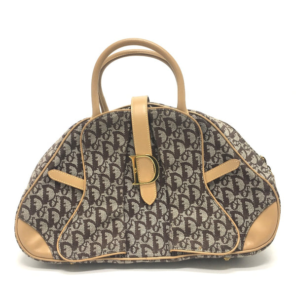 Christian Dior Handbag Bag Boston Duffel bag Trotter Logo DMetal Double saddle bag Canvas / leather Brown Women Used Authentic