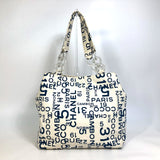 CHANEL Tote Bag bag shawl By Sea CCCOCO Mark Clear Chain canvas White x navy Women Used Authentic