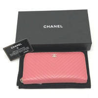 CHANEL Long Wallet Purse V chevron CC COCO Mark Wallet Caviar skin A50097 pink Women Used Authentic
