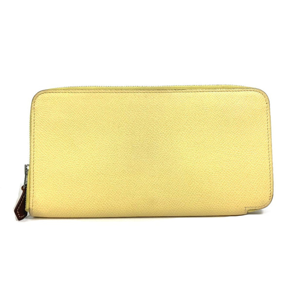 HERMES Long Wallet Purse Zip Around Azap long silk in Wallet leather yellow Women Used Authentic