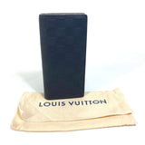 LOUIS VUITTON Folded wallet 2 fold long wallet Damier Anfini Portefeuille Braza Damier Anfini Leather N64025 Dark navy mens Used Authentic