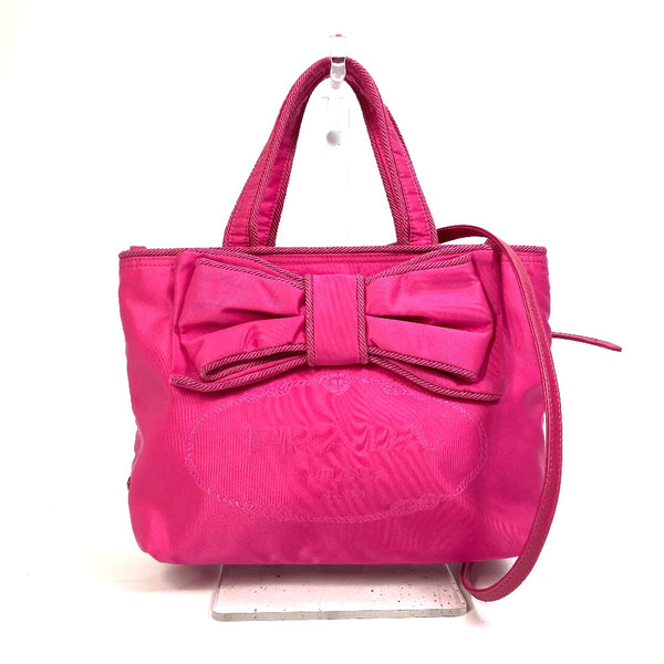 PRADA Tote Bag Bag 2WAY Logo jacquard ribbon Nylon 1BA084 pink Women Used Authentic