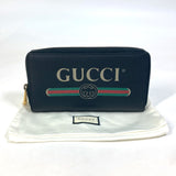 GUCCI Long Wallet Purse Zip Around Sherry line GUCCI logo print leather 496317 black mens Used Authentic