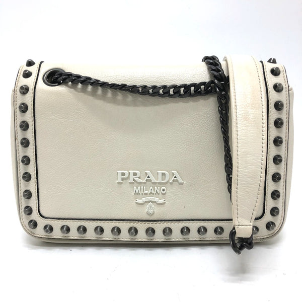 PRADA Shoulder Bag Bag 2WAY Logo studs ChainShoulder leather 1BD147 white Women Used Authentic