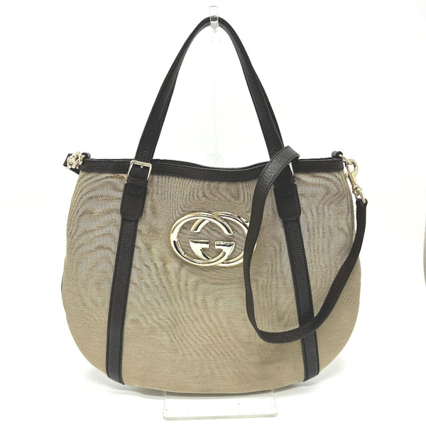 GUCCI Tote Bag 2WAY Shoulder Bag GG logo Canvas / leather 290832 beige Women Used Authentic