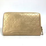 CHANEL Long Wallet Purse Zip Around COCO Mark CC Matrasse quilting Calfskin gold Women Used Authentic