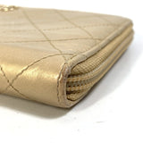CHANEL Long Wallet Purse Zip Around COCO Mark CC Matrasse quilting Calfskin gold Women Used Authentic