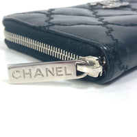 CHANEL Long Wallet Purse Zip Around COCO Mark CC Matrasse quilting lambskin black Women Used Authentic
