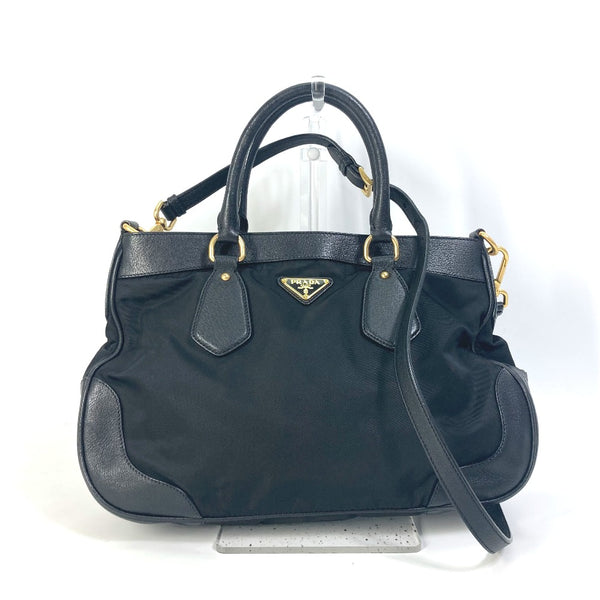 PRADA Tote Bag Bag 2WAY Handbag Shoulder Bag triangle logo triangle logo plate Nylon / leather black Women Used Authentic