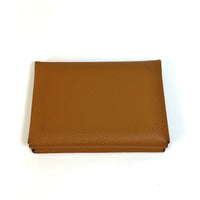 HERMES Card Case Coin Pocket Coin case Card Case Wallet Calvi duo Epsom Brown Women Used Authentic