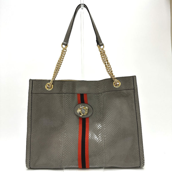 GUCCI Tote Bag Shoulder Bag Chain Sherry line raja tiger head leather 537219 gray Women Used Authentic