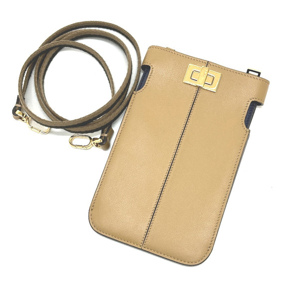FENDI Shoulder Bag smartphone pouch Smartphone accessories Peekaphone Peekaboo leather 8M0442 beige Women Used Authentic