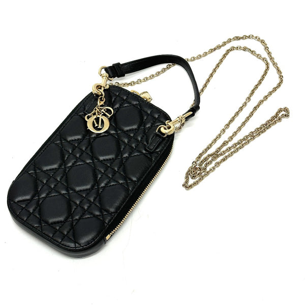 Christian Dior Shoulder Bag Chain Canage Phone case leather S0842ONMJ black Women Used Authentic