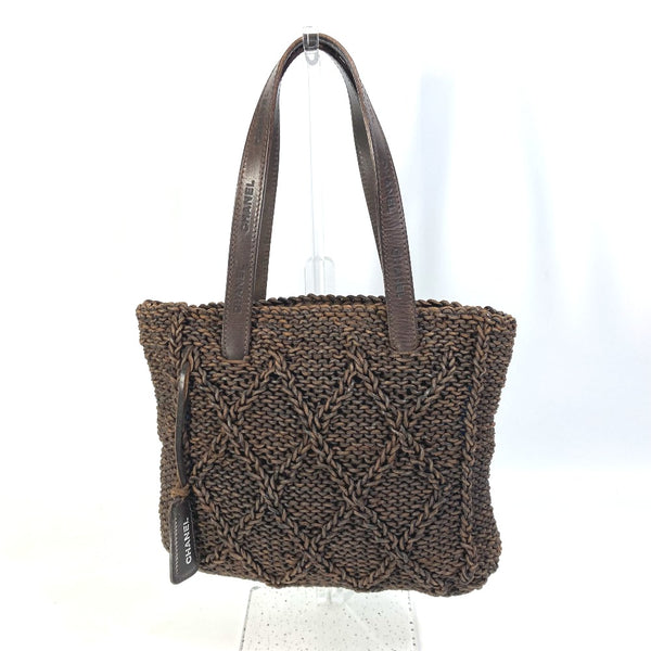CHANEL Handbag Shoulder Bag Vintage Tote Bag Braid leather Brown Women Used Authentic