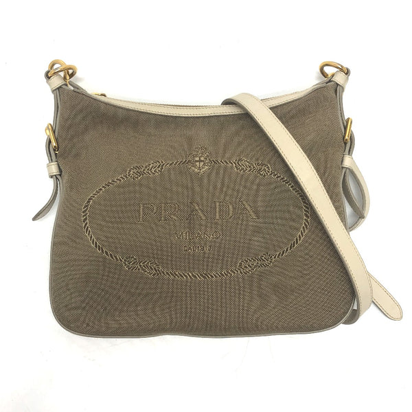 PRADA Shoulder Bag Bag logo Jacquard Canvas / leather BT0706 beige Women Used Authentic