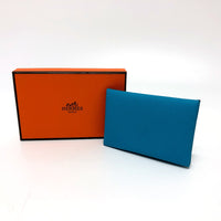 HERMES Card Case Bi-fold business card holder pass case Calvi Shave blue Women Used Authentic