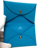 HERMES Card Case Bi-fold business card holder pass case Calvi Shave blue Women Used Authentic