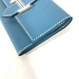 HERMES Card Case Business card holder pass case Coin case Wallet Coin Pocket Bean leather blue Women Used Authentic