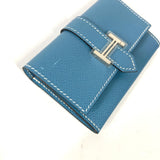 HERMES Card Case Business card holder pass case Coin case Wallet Coin Pocket Bean leather blue Women Used Authentic