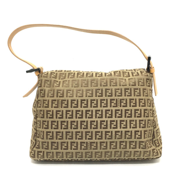 FENDI Shoulder Bag Bag Semi Shoulder Bag Zucchino FF pattern Mamma Bucket Leather / canvas Beige x brown Women Used Authentic
