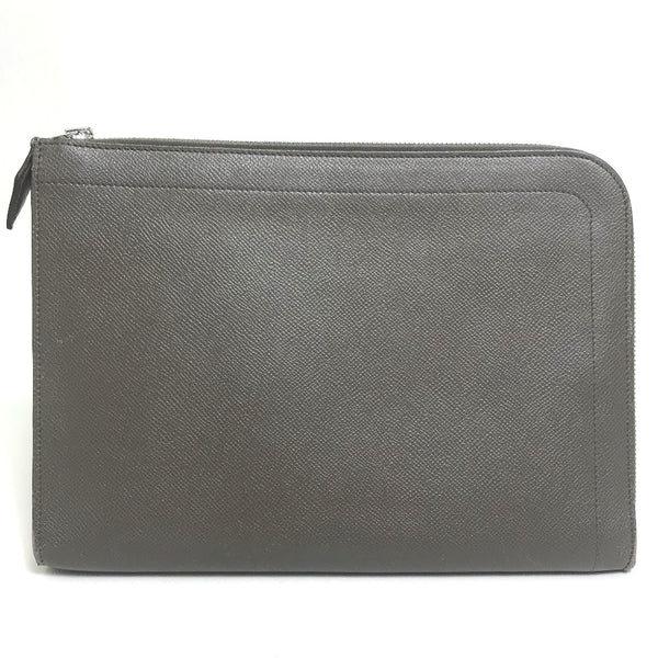 HERMES Clutch bag bag business bag L-shaped fastener Zip computer Epsom Gray unisex(Unisex) Used Authentic
