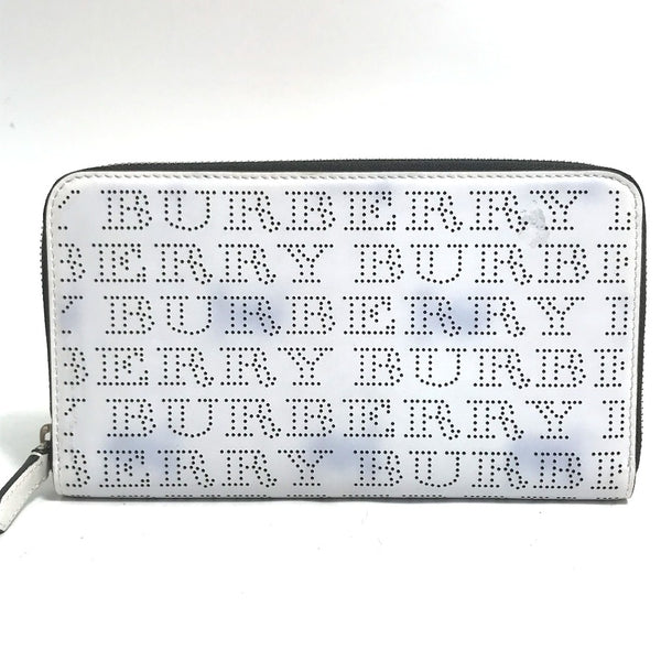 BURBERRY Long Wallet Purse Zip Around Logo punching organizer leather 4077818 White system mens Used Authentic
