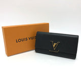 LOUIS VUITTON Long Wallet Purse Bifold Wallet LV logo Portefeuille Capsine Taurillon Clemence Leather M61248 black Women Used Authentic