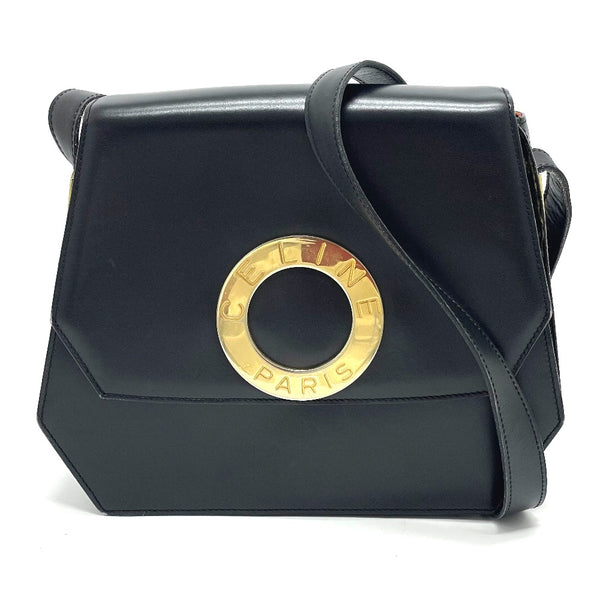 CELINE Shoulder Bag Bag Crossbody logo accordion leather black Women Used Authentic